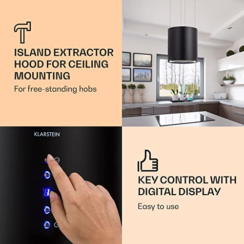 Klarstein Hanging Island Cooker Hood, Extractor Fan for Kitchen Islands, 558m³/h Airflow, Timer, Adjustable Kitchen Extractor Fan w/Chandelier Design, 3 Mode Cooker Hoods, Activated Carbon Filters