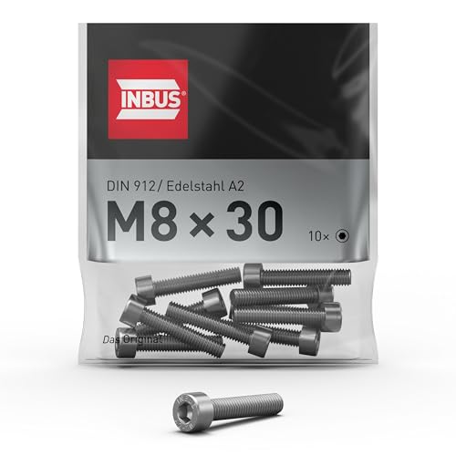 INBUS® Zylinderschrauben mit Innensechskant M 8 x 30 (DIN 912 / ISO 4762, Edelstahl A2), 10 Stück — Das Original