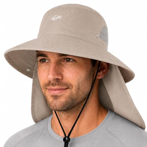 Image of Palmyth Fishing Hat with Detachable Neck Flap UPF 50+ Breathable Sun Hats | Sun Protection, Breathable Mesh, Water Resistant, Sweat Wicking, Snap Design, Adjustable Chin Strap & Size
