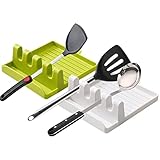 【Material de calidad alimentaria】 El soporte utensilios cocina está hecho de PP de calidad alimentaria, resistente al calor, antideslizante. Se adhiere a la encimera o estufa sin resbalar y evita que los utensilios calientes dañen la encimera o la superficie del horno.