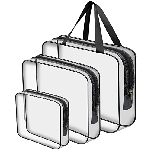 Kulturbeutel Transparent 3 Größen-Set, Kosmetiktasche Durchsichtig Wasserdicht Kulturtasche, PVC Tasche Make-up Kosmetikbeutel, Waschbeutel für Frauen & Männer, Flugzeug Reise Dusche, Schwarz Cover