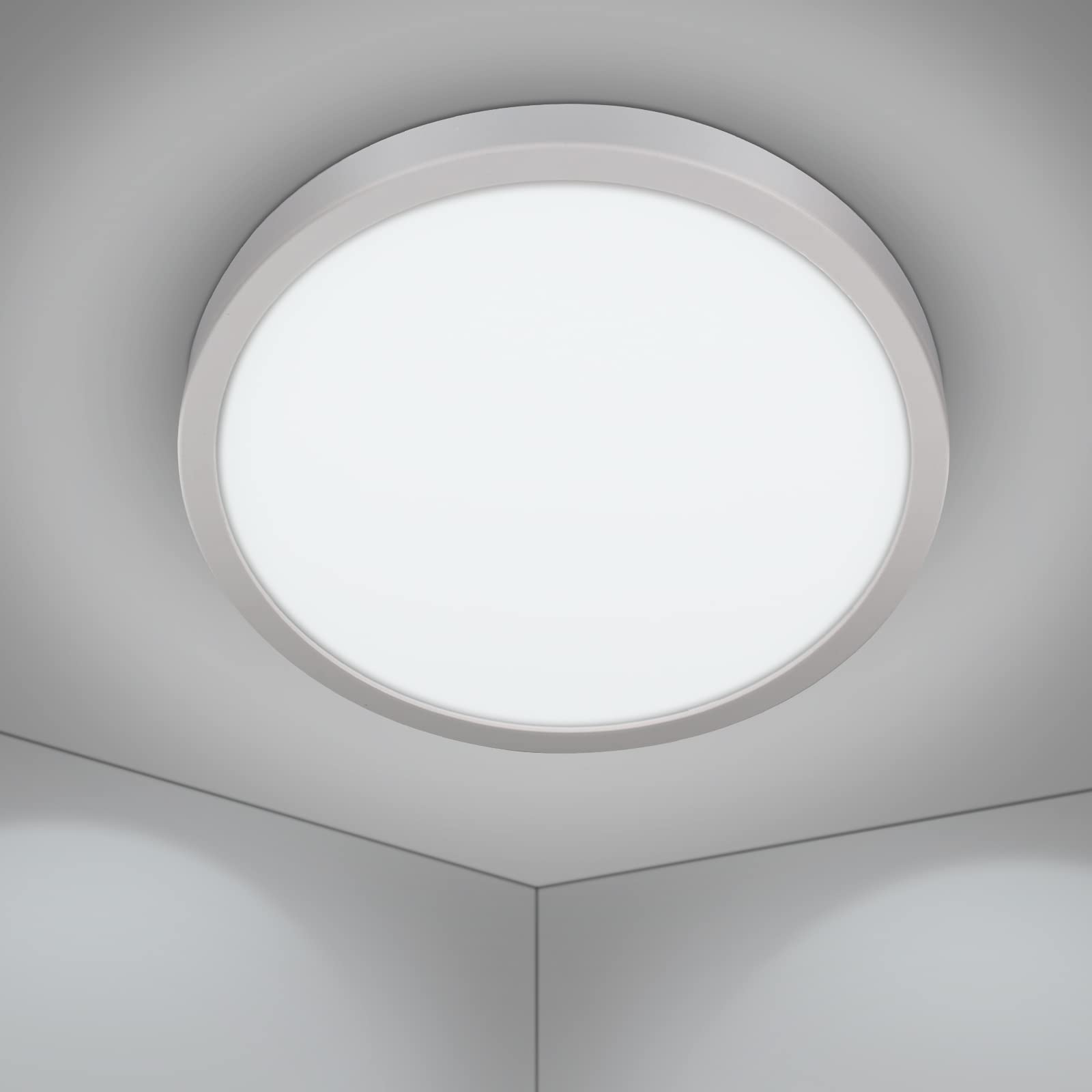 18W Slim Led Ceiling Light, 7inch 6500K Cool White Panel Light, Small Round Flush Mount Ceiling Light Fittings for Bathroom, Stair, Hallway, Garage, Porch