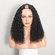 U Part Human Hair Wig Curly Brazilian Half Wig Upgraded U Shape Clip in Wigs Curly Brazilian Remy Human Hair Glueless Upart Wig 200% Density 16 inch