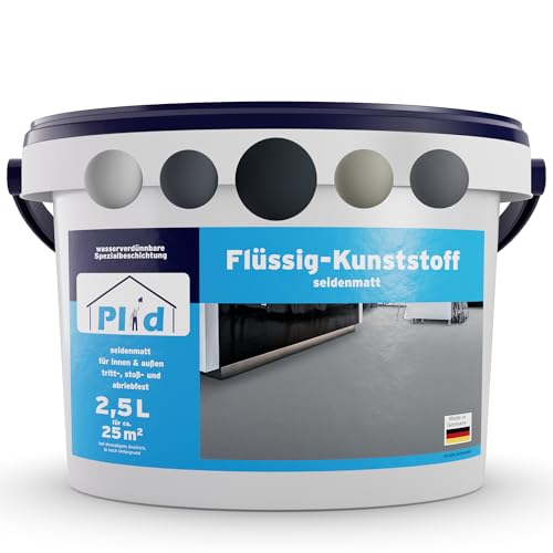 Plid® Flüssigkunststoff Innen & Außen, Anthrazitgrau 2,5L - Flüssiger Kunststoff - Schutzschicht für Boden & Wand- Betonfarbe Wasserfest - Bodenbeschichtung Terrasse, Werkstatt, Keller - Flüssig PVC