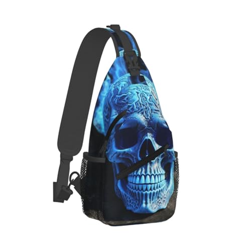 Mochila tipo sling negra con diseño de calavera miniatura 1