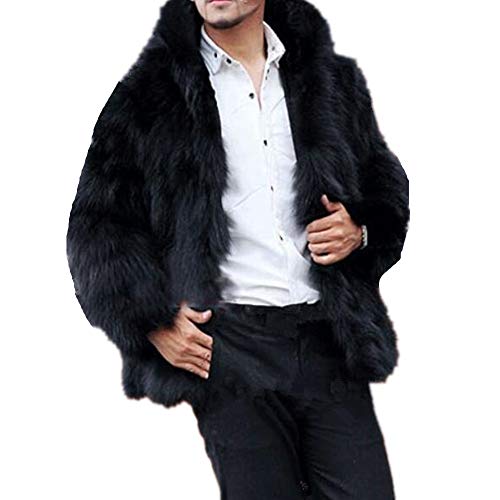 Men Thick Fur Coat Jacket Winter Faux Fur Coat Outwear Men Punk Parka Jackets Warm Fox Fur Coats Overcoats (2XL, Black)
