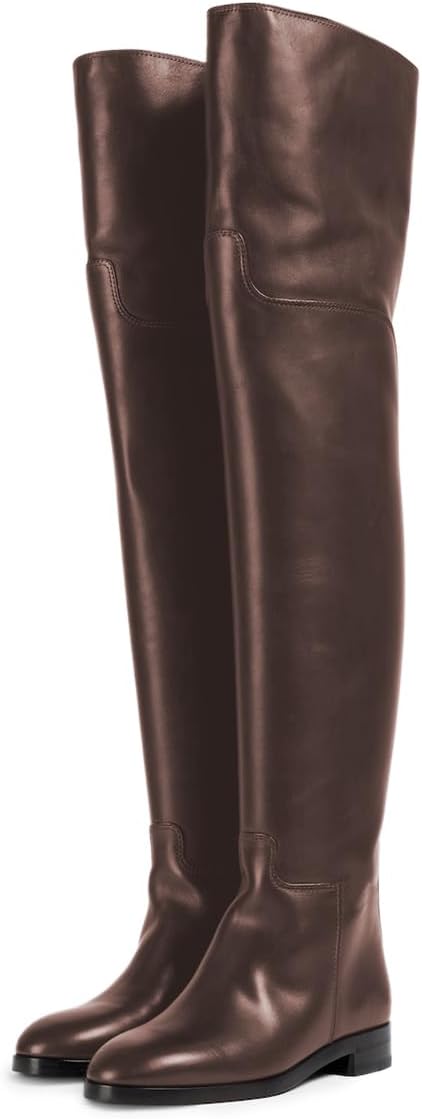 YDN Womens Round Toe Wide Calf Flats Over the Knee Boots Elastic Pull On Low Heel Thigh High Boots Sexy Prom Nightclub Shoes Size 4-16 US