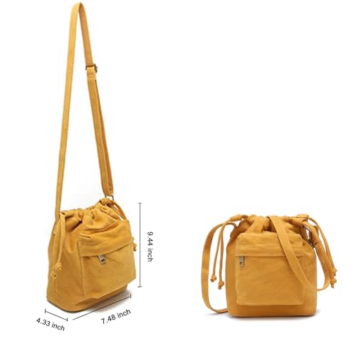 Image of Crossbody Bags for Women Small Canvas Drawstring Bucket Purse Cute Little Boho Bag | Small