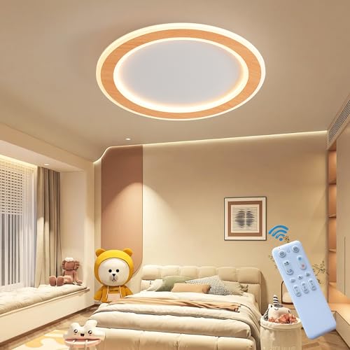Meloweel Deckenlampe Schlafzimmer dimmbar Holz 26W 30cm丨Weiße Rund...