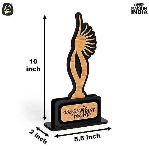 Image of GKD Gift for mom Awards and Trophy Worlds Best mom Beautiful Momento Black and Bamboo Design with Wooden Cutwork Gift for Mother (Size 10x6)