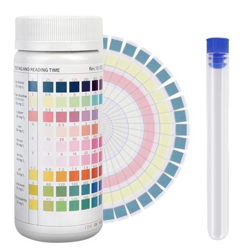Lot de 100 bandelettes de Test 9 en 1 pour Aquarium, Test d'eau pour Aquarium, Test de pH Nitrite, Nitrate, dureté Totale, Chlore Libre, alcalinité, Carbonate, Eau salée précise, Eau Douce d'aquarium