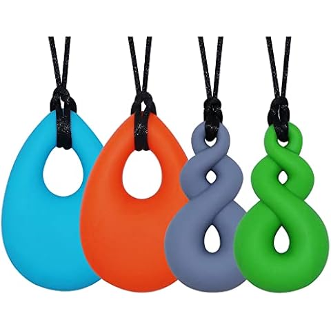 Chew Necklace for Sensory Kids and Adults, 4 Pcs Food-grade Silicone Chew Toys for Boys Girls with ADHD/Autism/SPD/Anxiety, Durable Chewy Necklace Sensory Reduce Chewing Fidgeting - BPA Free Cover