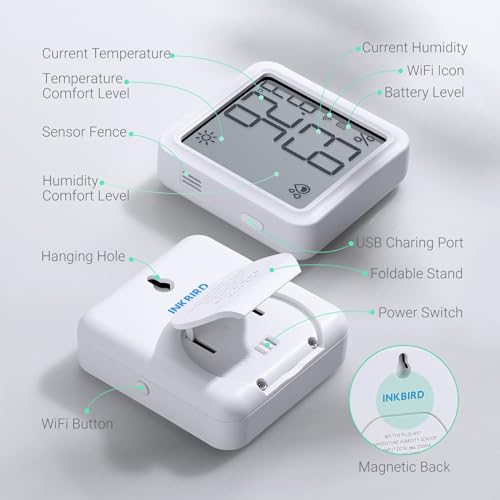 INKBIRD WiFi Thermometer Hygrometer, Indoor Temperature Sensor IBS-TH3-PLUS with Electronic Display, Humidity Monitor with App Alert 1 Year Data Storage Export, Digital Remote Monitor for Room - Thumbnail 5