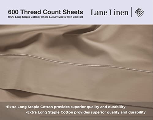 600 Thread Count Queen Sheet Set - 4 Pc Queen Sheets, 100% Long Staple Combed Cotton Sheets, Luxury Sateen Weave Queen Size Sheets, Hotel Collection Sheets, 17" Queen Sheets Deep Pocket, Taupe #TOP7