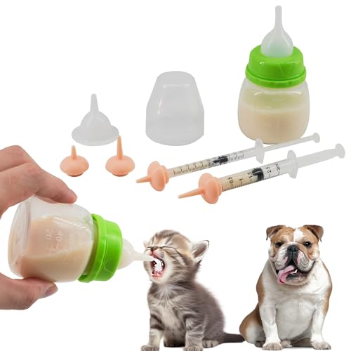 YeulYuuri Pet Feeding Bottle and Syringe Set for Puppies and Kittens(1 Bottles,2 Syringes,6 Nipples) Green