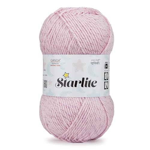 Image of Ganga Acrowools Cotton Starlite, 99% Anti Pill Yarn 1% Metal, Hand Knitting Yarn Oekotex Class1 Certified (Stl001-Baby Pink), 100 Gram