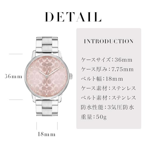 Image of Coach Grand Qtz Basic Pink Round Dial Women's Watch|Stainless Steel Material|Silver Color Band - 14503406