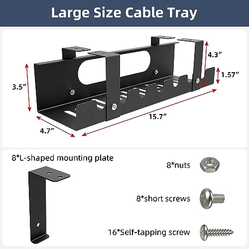 2 Pack Cable Management Under Desk Tray,Adjustable Length(15.7”-31.4”) Large Cord Organizer for Wire Management Tray,Under Table Cord Wire Organizer for Home,Office,Standing Desk,Computer Desk