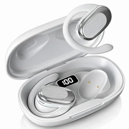 Image of S300 OWS Open Ear Wireless Earbuds with Display, ENC Mic for Crystal-Clear Calls, 60hr Playtime with Type-C Fast Charging, BT5.4 Gaming Bluetooth Earphone, Touch Control Sports Headphone (WHITE)