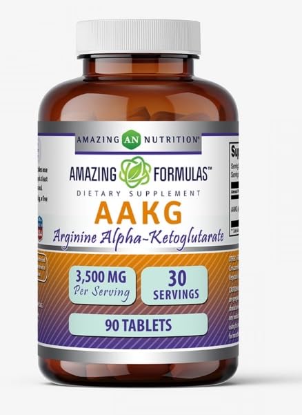 Amazing Formulas AAKG ((Arginine Alpha-Ketoglutarate) 3500mg) Supplement | Tablets | Non-GMO | Gluten-Free | Made in USA (1 Pack, 90 Count) Unflavored 90 Count (Pack of 1)