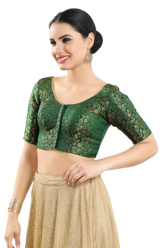 Image of Vamas Women's Brocade & Georgette Padded Self Design Half Sleeve Readymade Saree Blouse (X-1126.ELB)