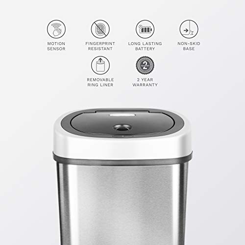 Ninestars Cb-Dzt-50-13/12-9 Automatic Touchless Infrared Motion Sensor Trash Can Combo Set, 13 Gal 50L & 3 Gal 12L, Stainless Steel Base (Oval, Silver/Black Lid) #TOP6