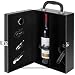 2 Bottle Modern Black Top Handle Travel Wine Carrier Case with 4 Piece Wine Accessory Set