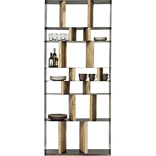 Kare Design Estantería Storm, de Acero con Estantes de Madera, Librería, Abierta Moderna, Artística, 234x100x30cm (AxLxF)