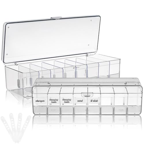 Boîte de rangement pour câbles transparent 2 pièces avec étiquettes