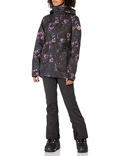 Volcom Women's Shelter 3D Stretch Insulated Snowboard Ski Winter Hooded Jacket, black Floral Print, Medium