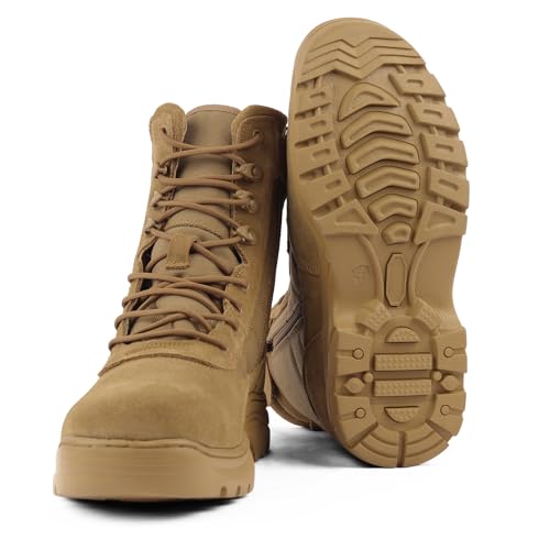 QUNLON Men’s Breathable Army Tactical Military Boots Lightweight Combat Police Jungle Boots with Side Zip for Work Cadet Patrol Brown-10UK - Image 8