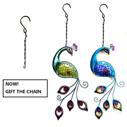Jfrising 2 Pack Peacock Wall Art Decor Plaque Hanging Sculpture, Blue Green Metal Glass Art Peacock Home Wall Decor, Peacock Gift & Craft #TOP7
