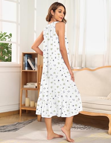Image of 100% Cotton Nightgowns for Women Soft Ladies Gowns Sleepwear Long Sleeveless Nightgown