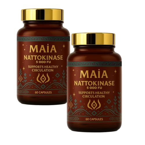 Maia Nattokinase Supplement with 5000 FU of Nattokinase Support Healthy Circulation & Promote Cardiovascular Health Non-GMO Plant-Based Capsules 120 Capsules
