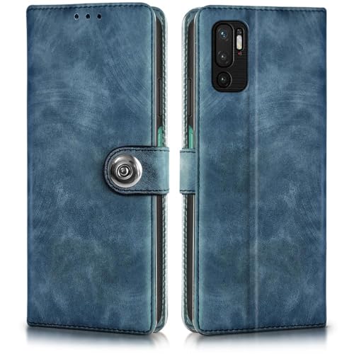 Image of WOW IMAGINE Shock Proof Flip Cover Back Case for Xiaomi Redmi Note 10T 5G | Poco M3 Pro 5G (Magnetic Button Flip Case | Wallet Pockets & Stand | Leather Finish | Aquamarine)