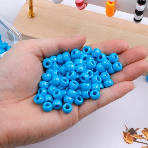 Image of 1000Pcs Pony Beads Bracelet 9mm Blue Plastic Barrel Pony Beads for Necklace,Hair Beads for Braids,Key Chain,Jewelry Making (Blue)