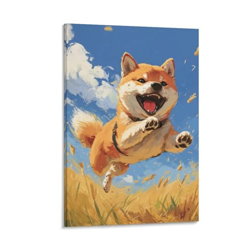 Peinture Shiba Inu mignon toile salon déco chambre 50x75cm