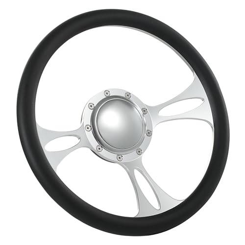 Flashpower 14'' Billet Half Wrap 9 Bolts Steering Wheel with 2'' Dish and Horn Button(Black)