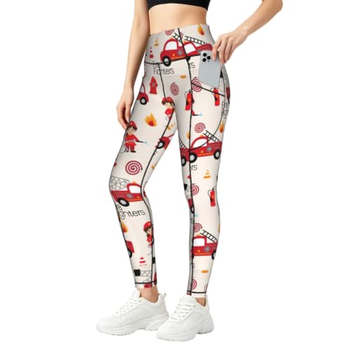 Leggings de yoga anti transparencias mujer pantalones elásticos de bombero con bolsillos