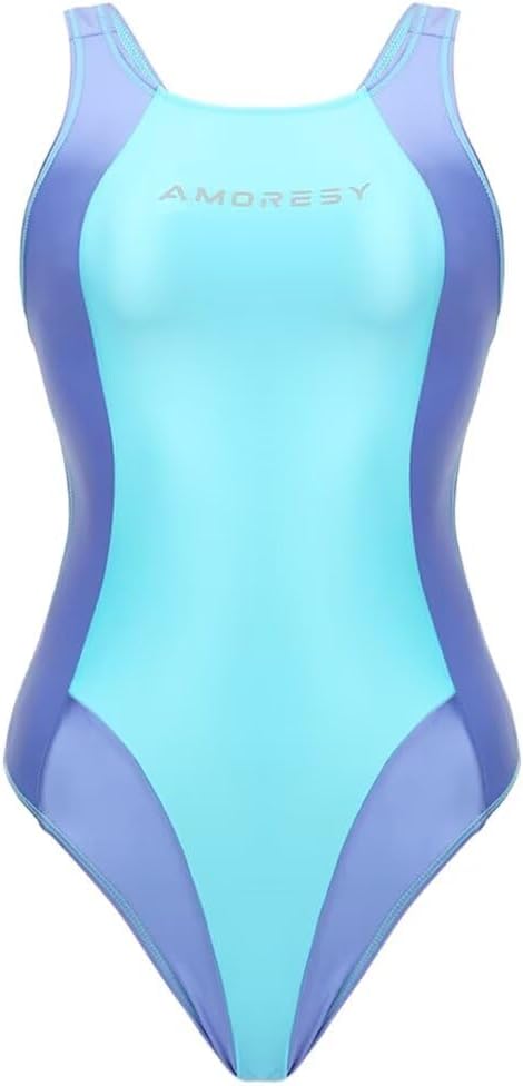 Aphroditeシリーズ 競泳水着 カラーパネル水着 レオタード 光沢ストレッチ生地 AMORESYヨガスーツ スポーツ フィットネス 体操 コスプレ衣装 (ミントブルー/ジュエルブルー,XL) 競泳水着 Aphroditeシリーズ 競泳水着 カラーパネル水着 レオタード 光沢ストレッチ生地 AMORESYヨ...