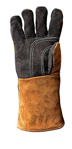 Hansa - Guanti per camino e barbecue, protettivi dal calore, in vero cuoio (guanto per mano destra)