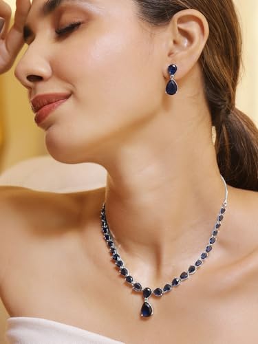 Image of Rubans Necklace Set Rhodium Plated Crystal Studded Jewellery Gift for Women & Girls