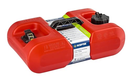 Scepter 3 Gallon Portable Marine Gas Can Boat Fuel Tank 2-Way Vented Cap Built-In Fuel Gauge and Pick-Up Top Handle EPA & CARB Compliant Underseat Design 19.3L x 12.2W x 6.8H (10506)
