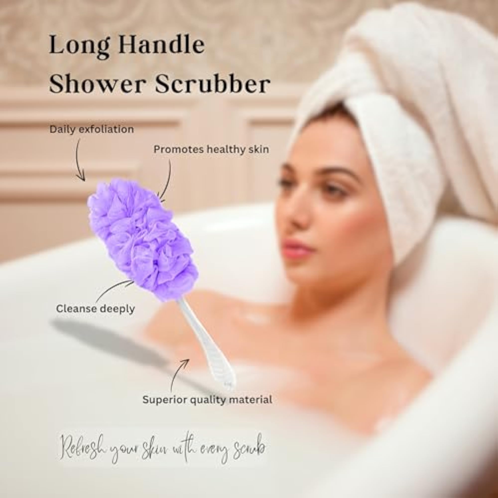 Loofah Brush for Bath & Shower with Long Handle