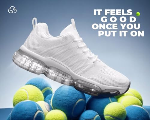 Image of Womens Air Cushion Running Shoes Walking Jogging Fitness Gym Fashion Sneakers Lace Up Casual Comfortable Work Tennis Sport Athletic Trainers