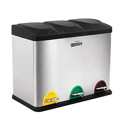 Wellhome Poubelle de recyclage à 3 compartiments Capacité optimale pour papier, verre et plastique Pour maison, bureau, intérieur, extérieur, Argenté (chromé) 45 l