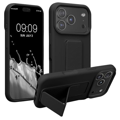 kwmobile Carcasa Compatible con Apple iPhone 17 Pro - Funda para móvil con Soporte y Agarre para Dedo Negro