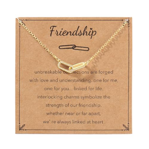AULSIEY Friendship Necklace Gifts for Best Friend, Paperclip Necklace for Bff Bestie, Link Paperclip Pendant Choker Necklaces, Dainty Golden Necklaces for Women
