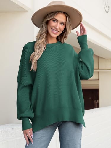 Image of ANRABESS Women Oversized Sweaters Batwing Long Sleeve 2026 Fall Outfits Crewneck Casual Knit Side Slit Fashion Pullover Top