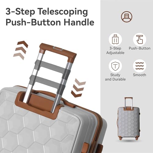 3-Piece Luggage Set Travel Lightweight Suitcases with Rolling Wheels, TSA lock & Moulded Corner, Carry on Luggages for Business, Trip, (20"/24"/28"), White2